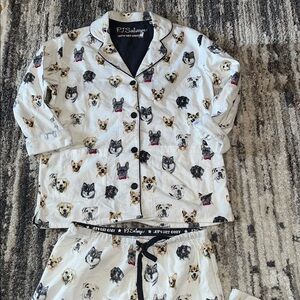 P. J. Salvage Cream Flannel Pajama Set with Dog Pattern long sleeves w/pockets
